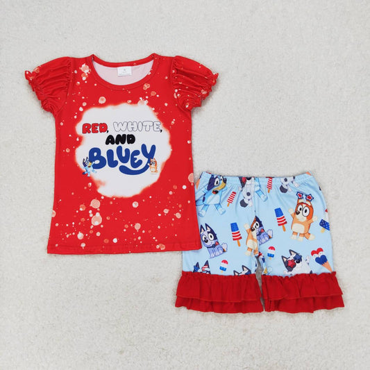 GSSO0543 Baby Girls Red White & Blue USA July 4th Shorts Set