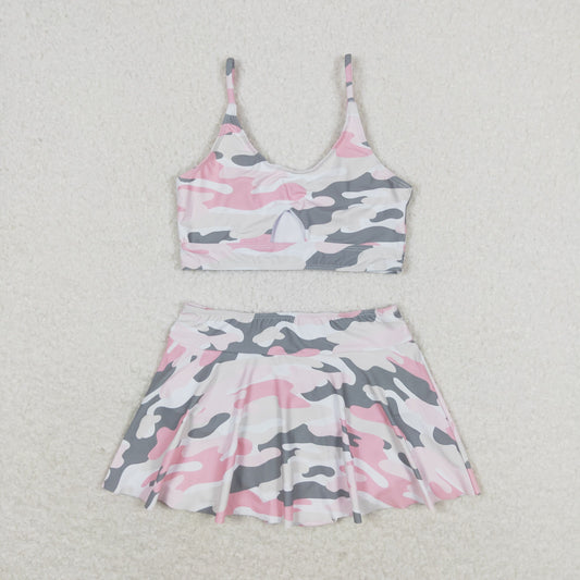 S0285 Baby Girls  Pink Gray Camo Two pieces Swimsuits