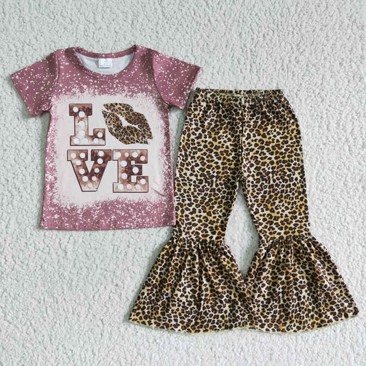 Aa-4 Baby Girls Love Leopard Bell Bottom Pants Outfit