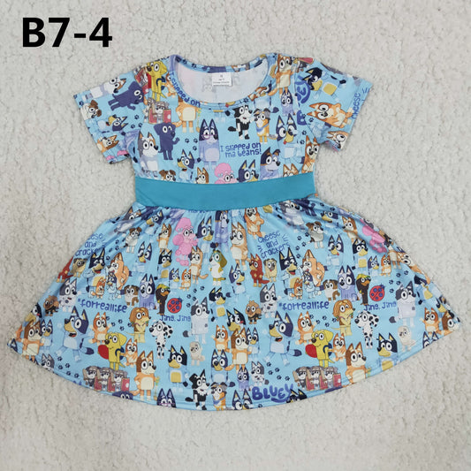 B7-4 Baby Girls Blue Dog Dress Summer