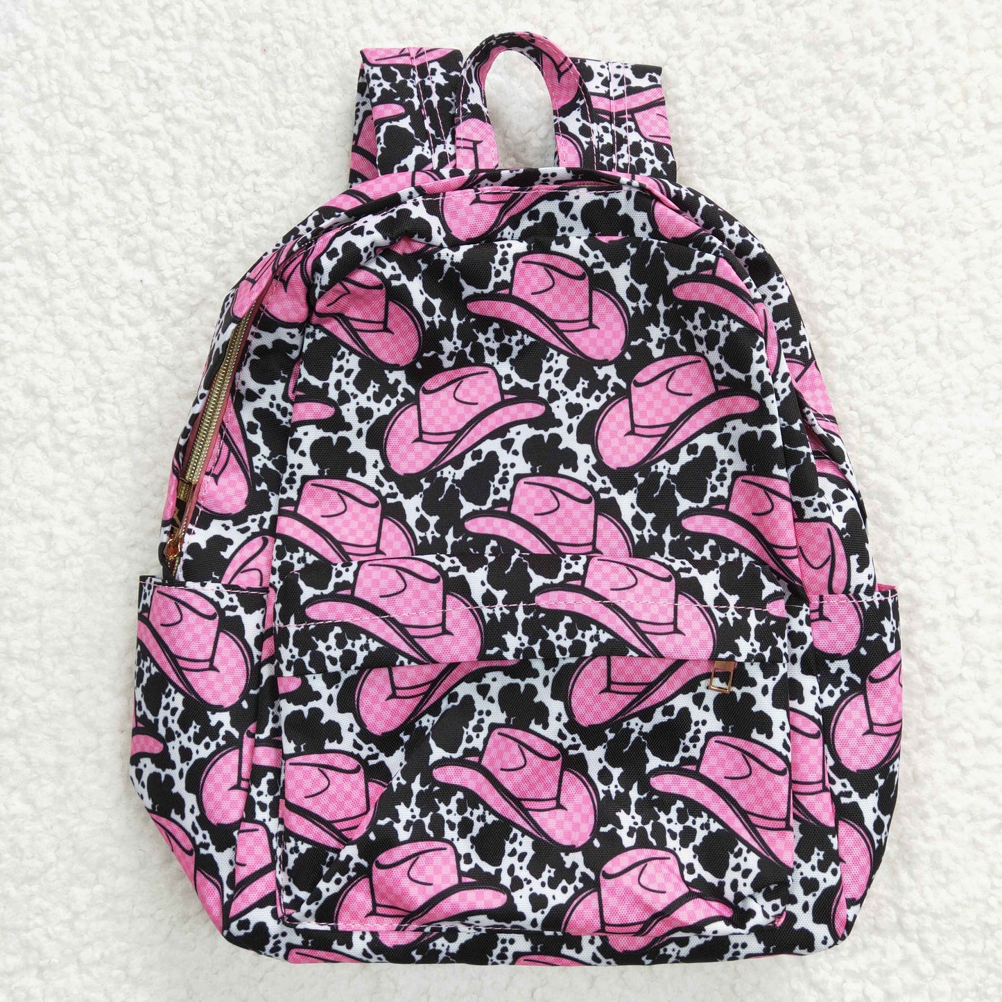 BA0037 Kids Girls Western Cow Hat Print Backpack Bag