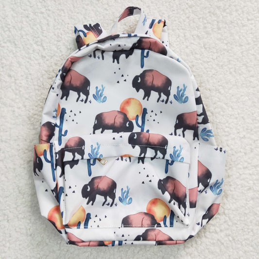 BA0043 Kids Girls Western Highland Cow Backpack Bag