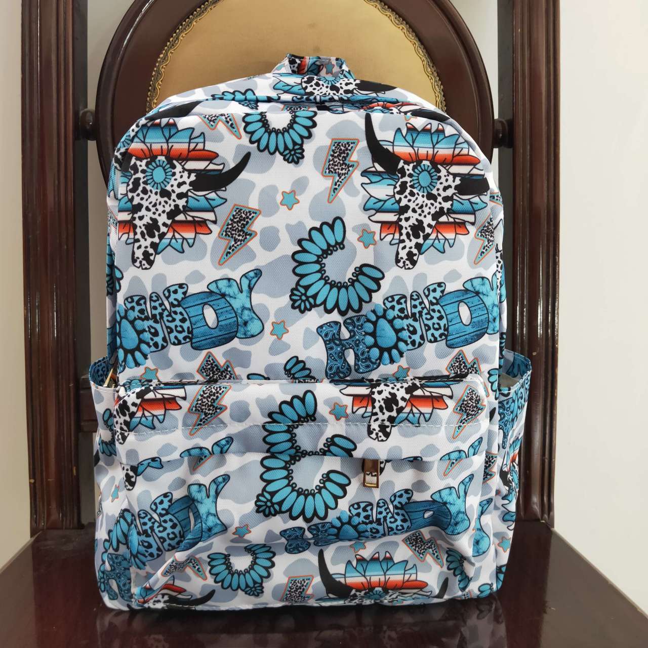 BA0076 Kids Howdy Western Turquoise Backpack Bag