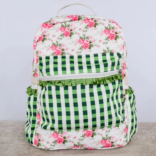 BA0217 Baby Girls Rose Green Gingham Backpack School Bag Pre-order
