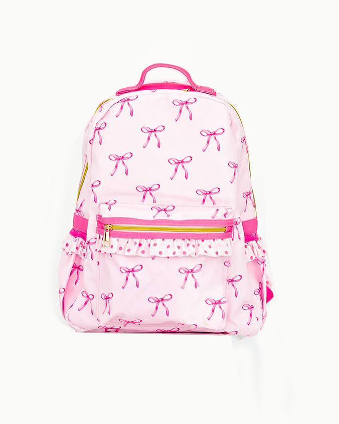 BA0233 Kids Girls Backpack Pink Bow Print School Bag