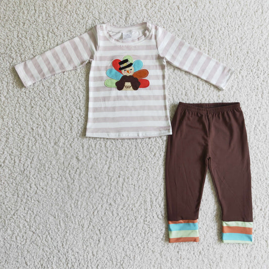BLP0081 Thanksgiving Embroidery Turkey Boys Outfit