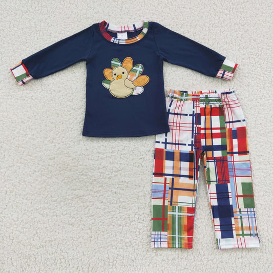BLP0191 Baby Boys Embroidery Thanksgiving Turkey Outfit