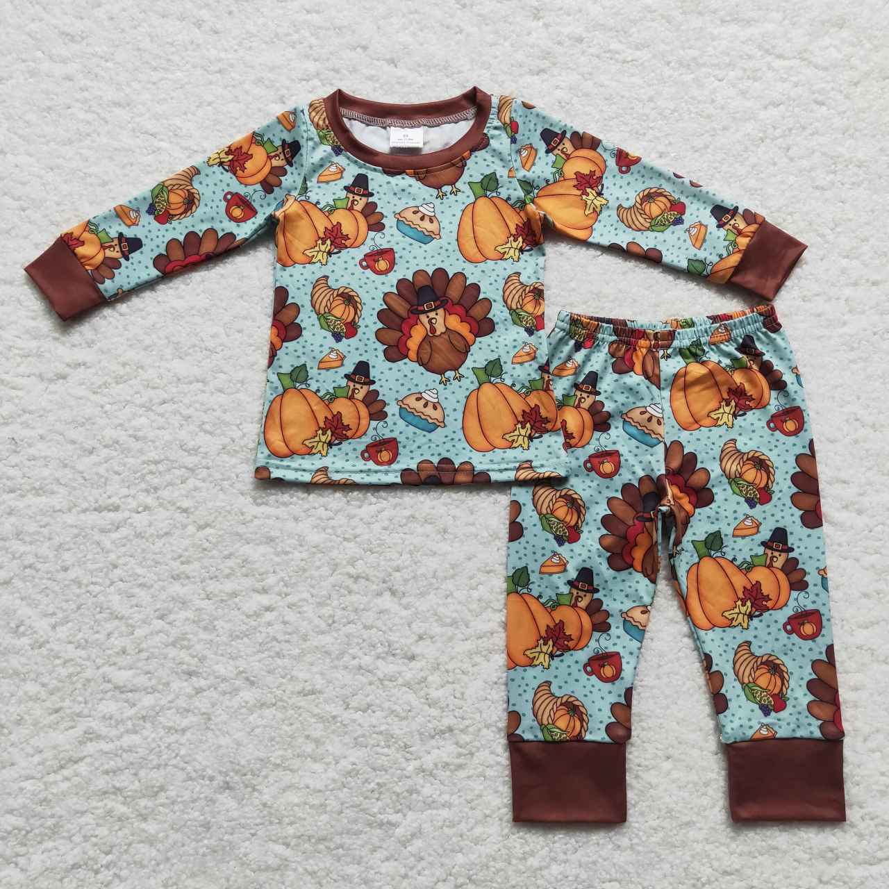 BLP0287 Thanksgiving Day Turkey Pumpkin Pajamas Set