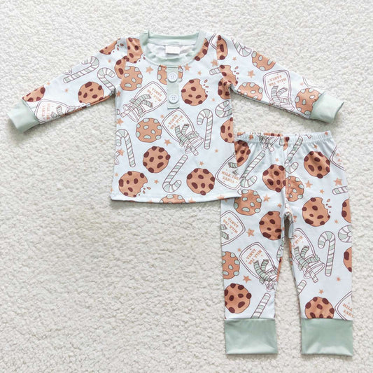 BLP0314 Baby Boys Christmas Cookie Milk Green Pajama Set