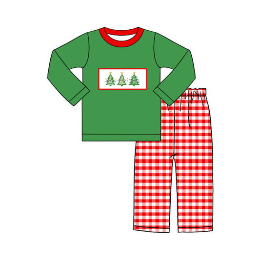 Baby Boys Christmas Tree Top Red Gingham Pants Set Pre-order