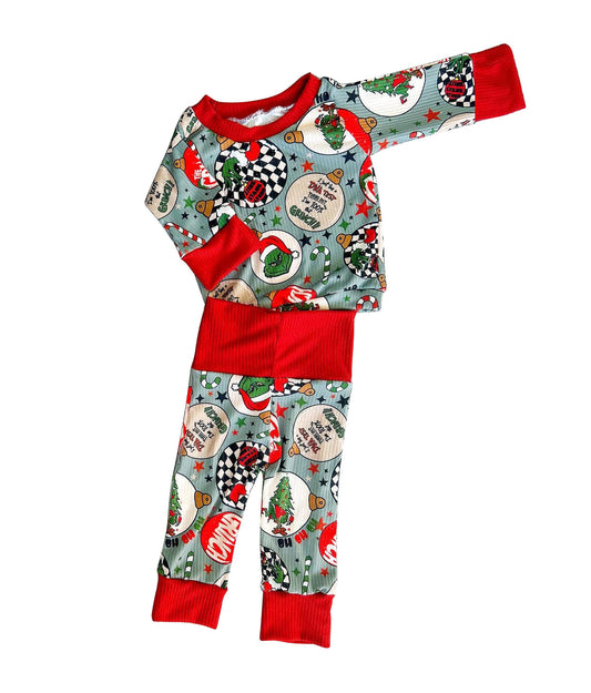 BLP0574 Baby Boys  Christmas  Cartoon Green Face Pajama Set Preorder