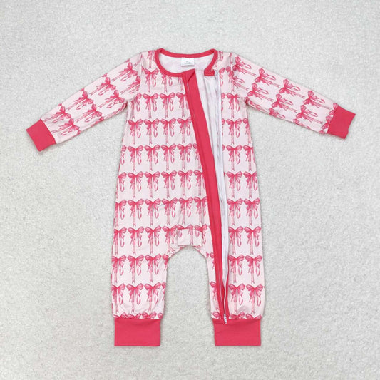 Newborn Baby Girls Pink Bow Zipper Romper