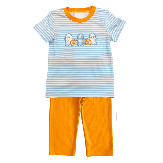 BSPO0455 Baby Boys Ghost Pumpkin Orange Pants set Preorder