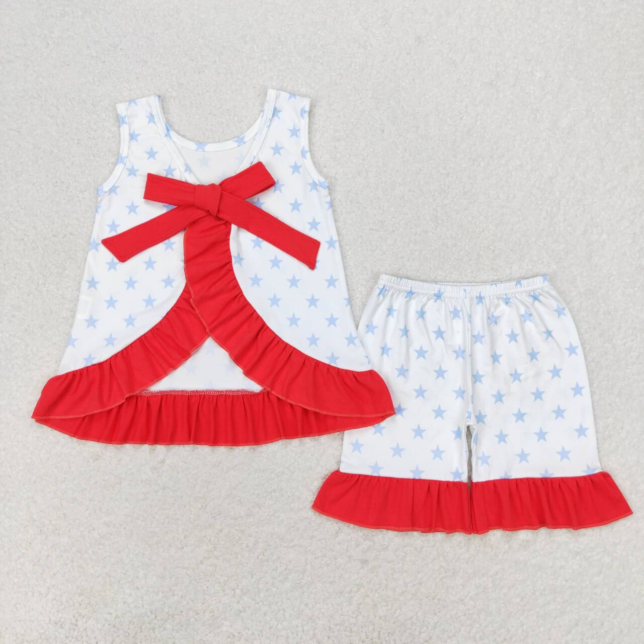 Baby Girls Summer  Stars Top Ruffle Shorts Outfit