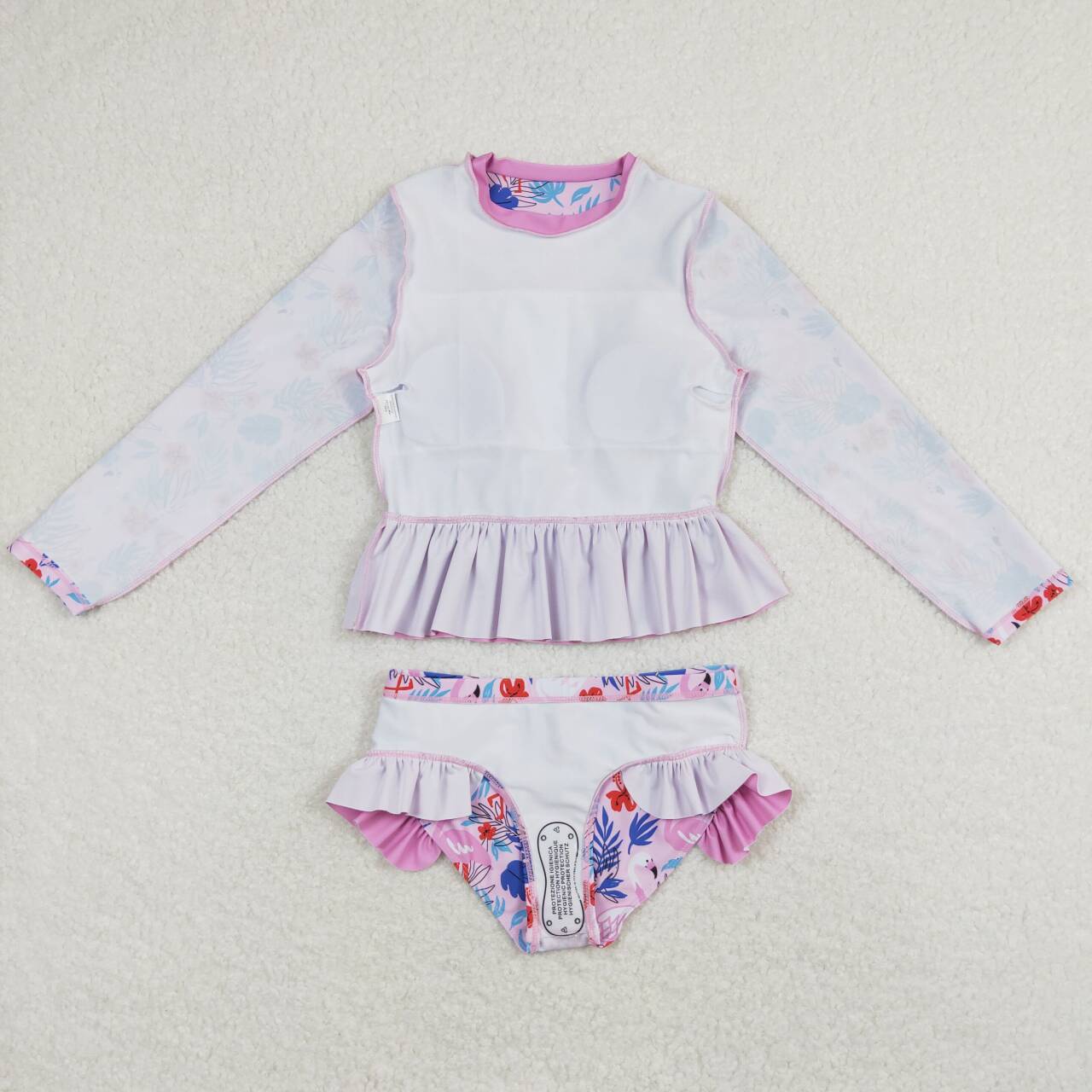 S0263 Baby Girls Flamingo Long Sleeve Swimwear