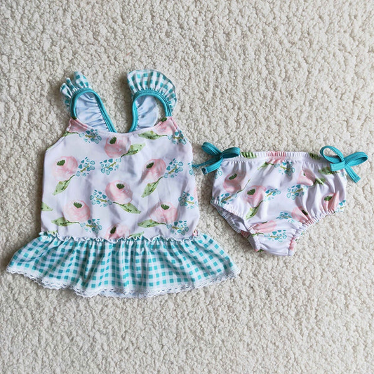 C11-1 Baby Girls Floral plaid Swimsuits