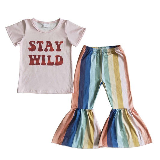 Stay Wild Outfit Pink top and Striped Bell Bottom Pants Set