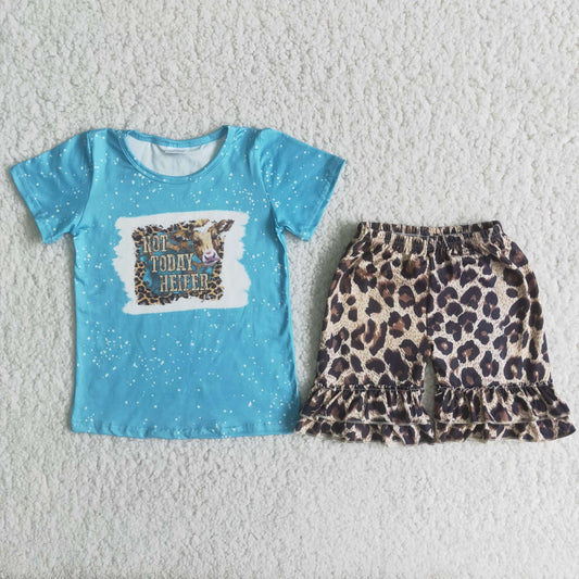 Summer Baby Girls Set Not Today Heifer Leopard Shorts Outfit