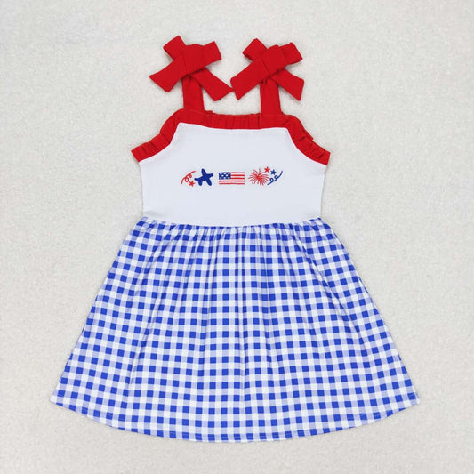 Baby Girls  July 4th Embroidery Aircraft Flag Firework Dress