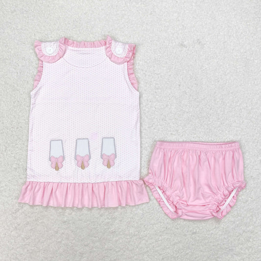 Baby Girls Pink Embroidery Popsicle Bummie Set