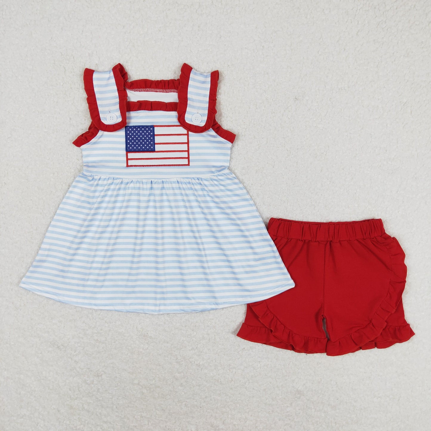 GSSO0755 Baby Girls  July 4th Blue Striped Top matching Red Shorts Set
