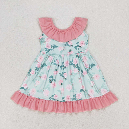 GSD0722 Kids Girls Spring Floral Dress With Pink Bow