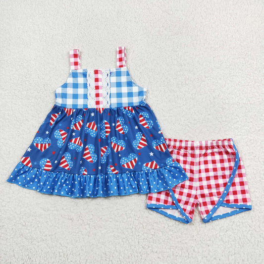 GSSO1294 Baby Girls July 4th Flag Heart Strap Shorts Outfit