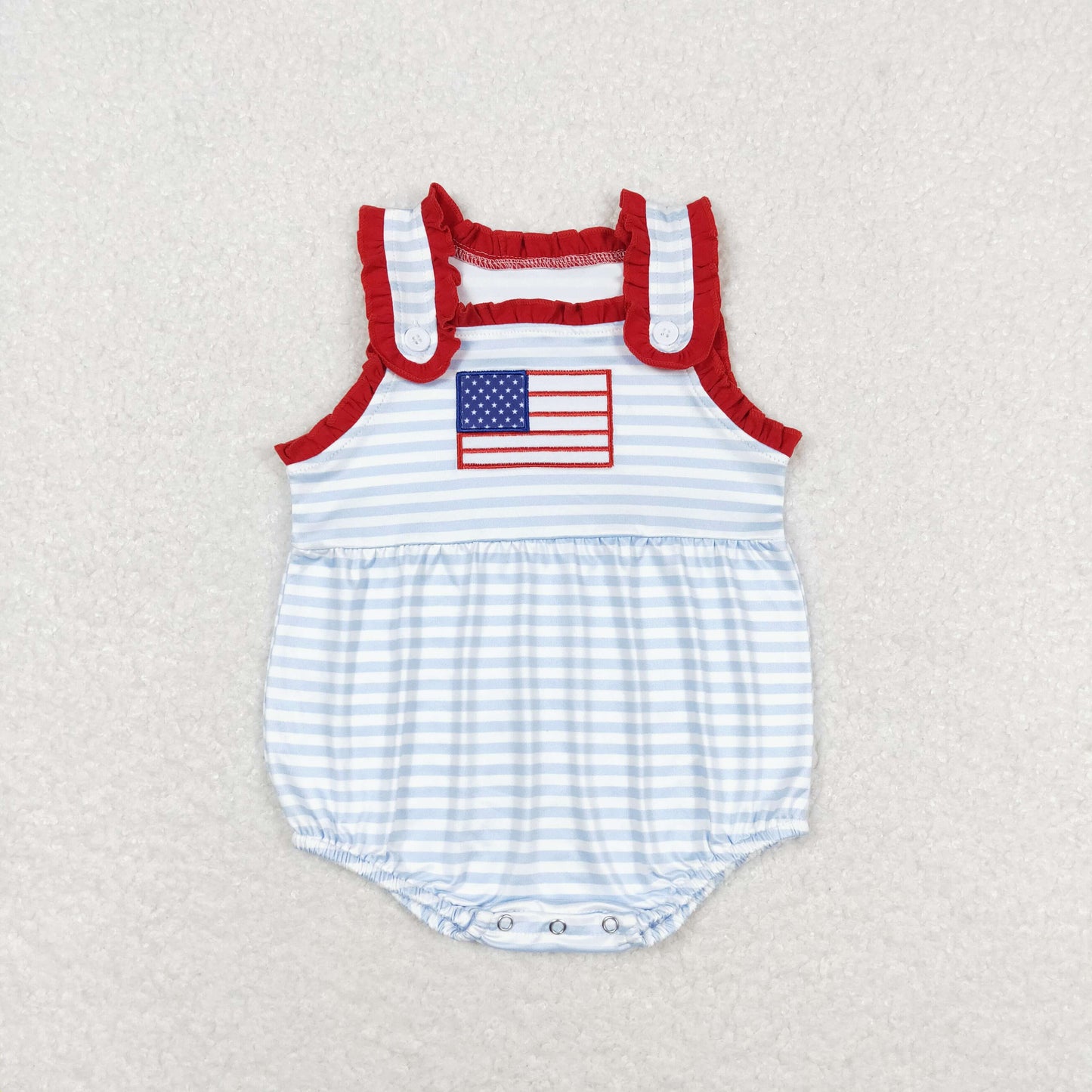 Newborn Baby Girls July 4th Embroidery Flag Romper