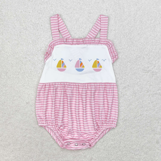 Baby Infant Girls Pink Stripes Sailboat Straps Summer Rompers