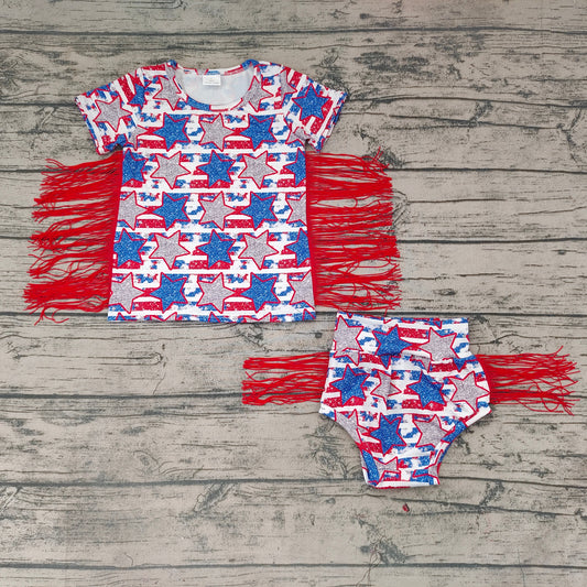 Pre-order GBO0082 Girls July 4th Bummie Set With Tassels