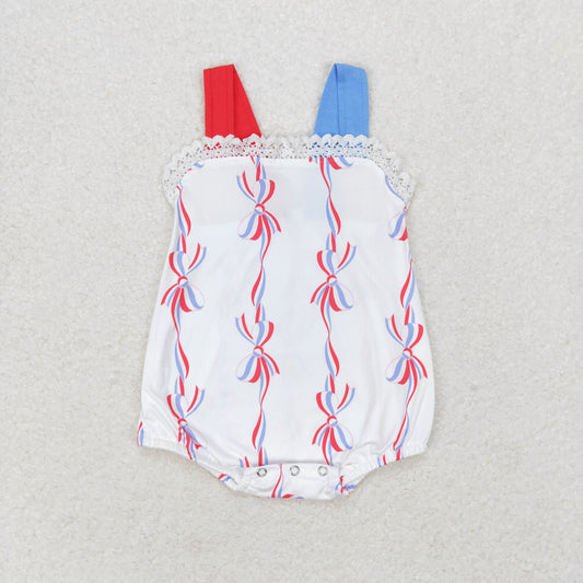 Baby Girls July 4th Bow Print Bubble Romper