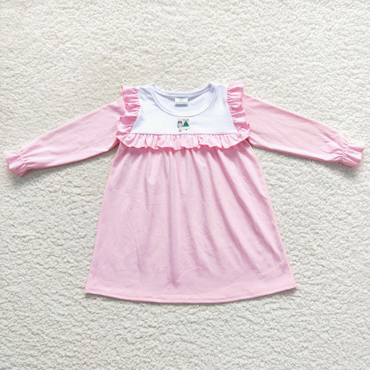 GLD0274 Baby girls christmas Embroidery  pink cotton dress