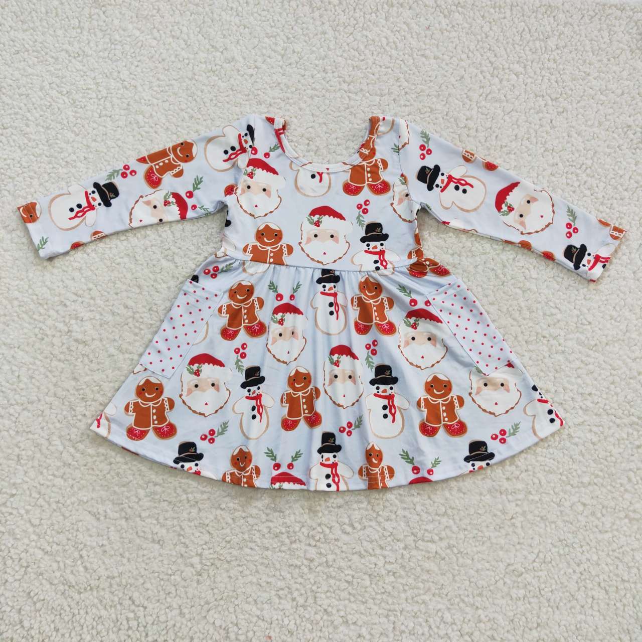 GLD0367 Kids Girls Christmas Santa Dress With Pocket