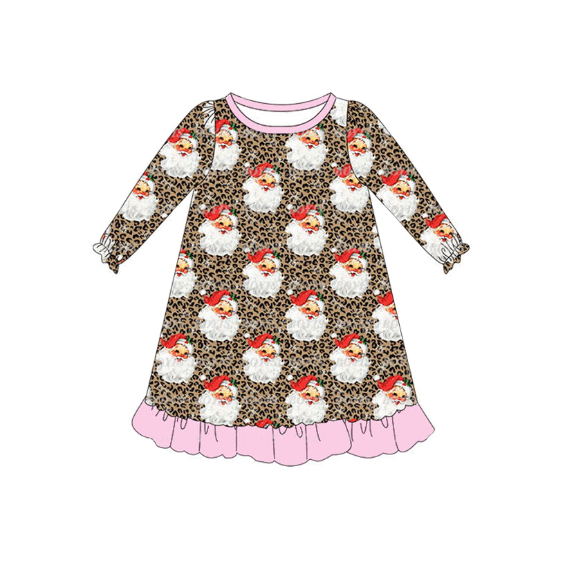 GLD0521 Baby Girls Christmas Santa Leopard Dress Pre-order