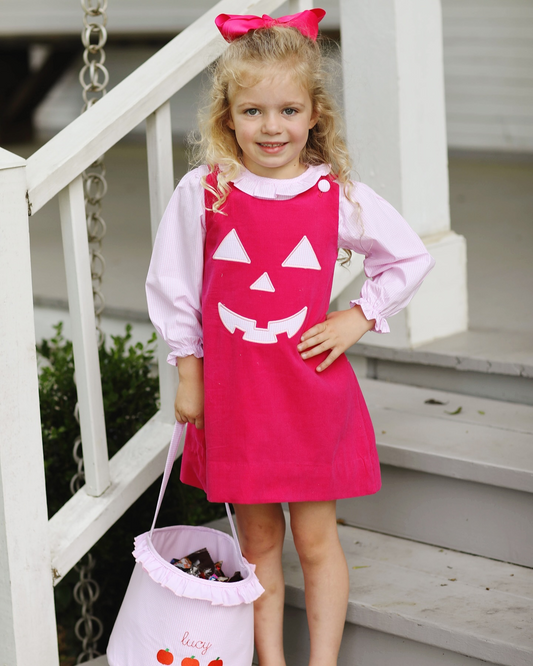 Baby Girls Pink Top and Halloween Pumpkin Dress Set Preorder