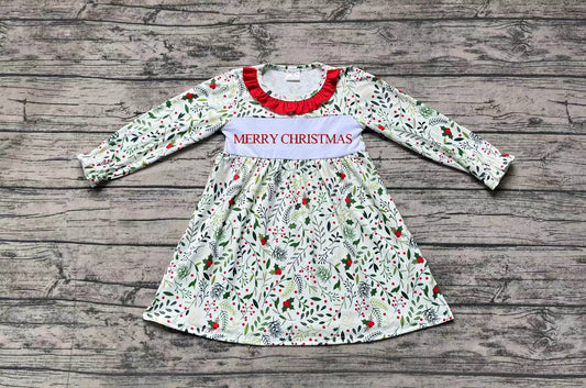 Baby Girls Merry Christmas Holly Long Sleeve Dress Preorder