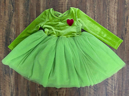 GLD0582 Baby Girls Christmas  Green Face Long Sleeve Dress Preorder