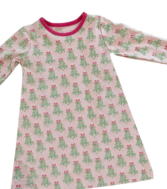 GLD0616 Baby Girls Christmas Tree Bow Long Sleeve Dress Preorder