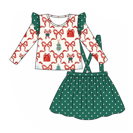 GLD0617 Baby Girls Christmas Party Top Green Polka Dot Skirt Set Preorder