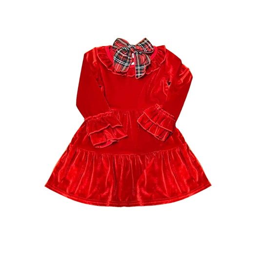 GLD0618 Baby Girls Red Velvet Long Sleeve Dress Preorder