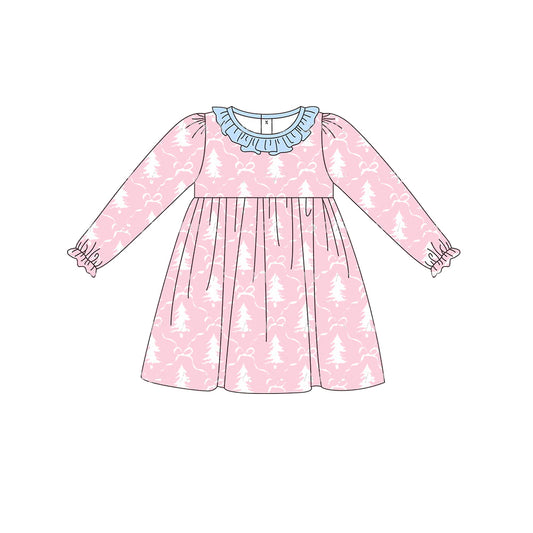 GLD0639 Baby Girls Christmas Tree Pink Long Sleeve Dress Pre-order