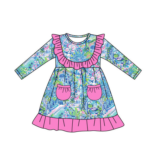 GLD0652 Baby Girls tropical Floral Long Sleeve Dress Pre-order