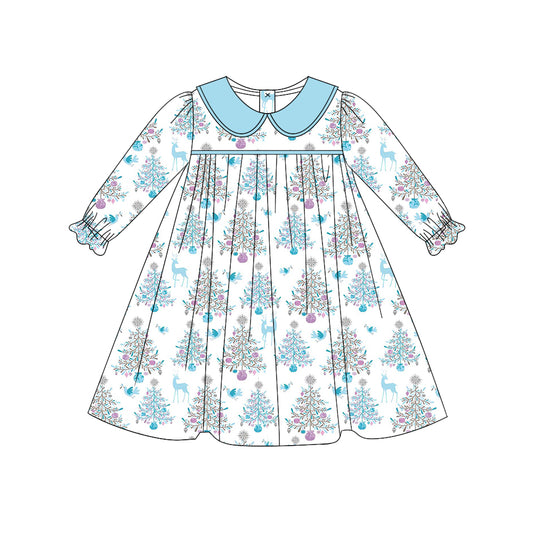 GLD0663 Baby Girls Christmas Tree Long Sleeve Dress Pre-order