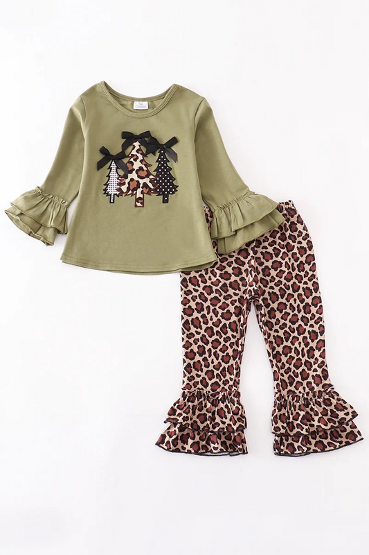 (Pre-order) GLP0231 Christmas Girls Embroidery Leopard Tree Outfit