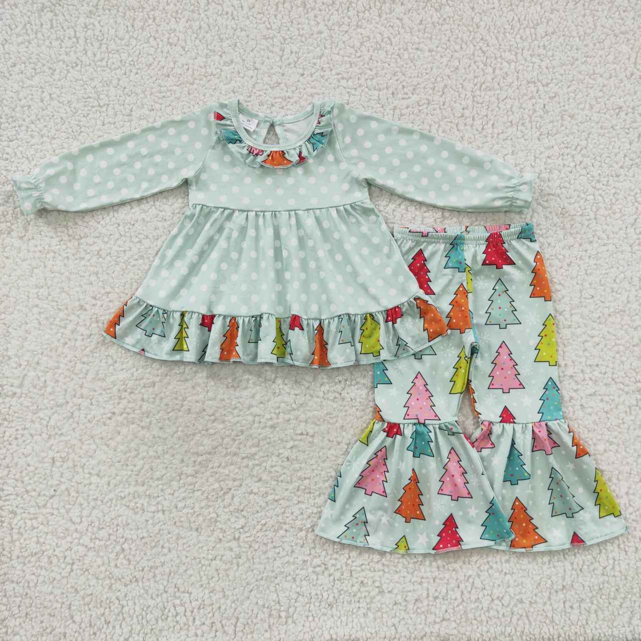 GLP0618 Christmas Colorful Tree Girls Boutique Outfit Holiday Clothing Set