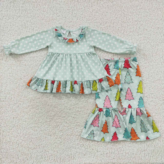GLP0618 Christmas Colorful Tree Girls Boutique Outfit Holiday Clothing Set