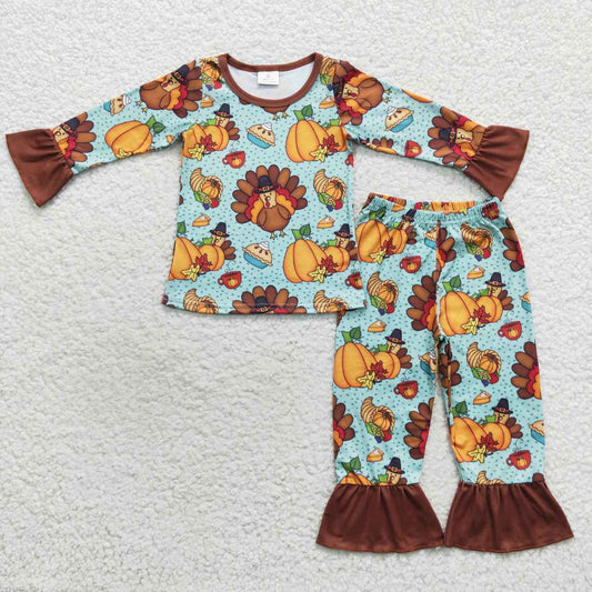 GLP0684 Thanksgiving Turkey Pumpkin Pajamas Clothing Set