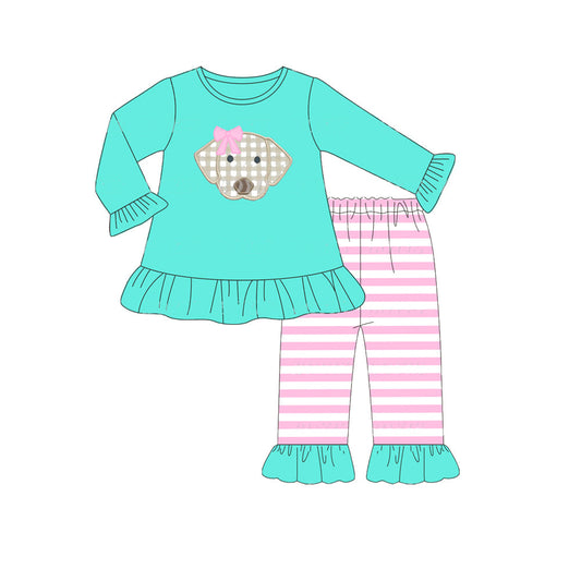 Baby Girls Dog Top Pink Striped Pants Outfit Preorder