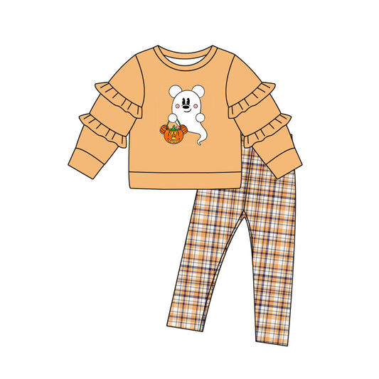 GLP1351 Baby Girls Halloween Pumpkin Ghost Long Sleeve Pajama Set Pre-order
