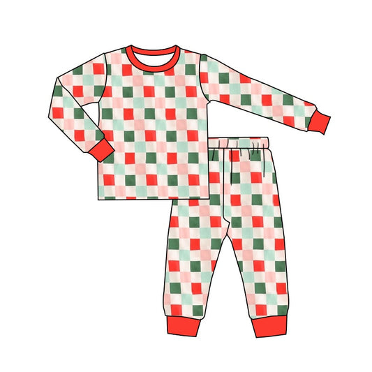 GLP1352 Baby Girls Christmas Checker Long Sleeve Pajama Set Pre-order